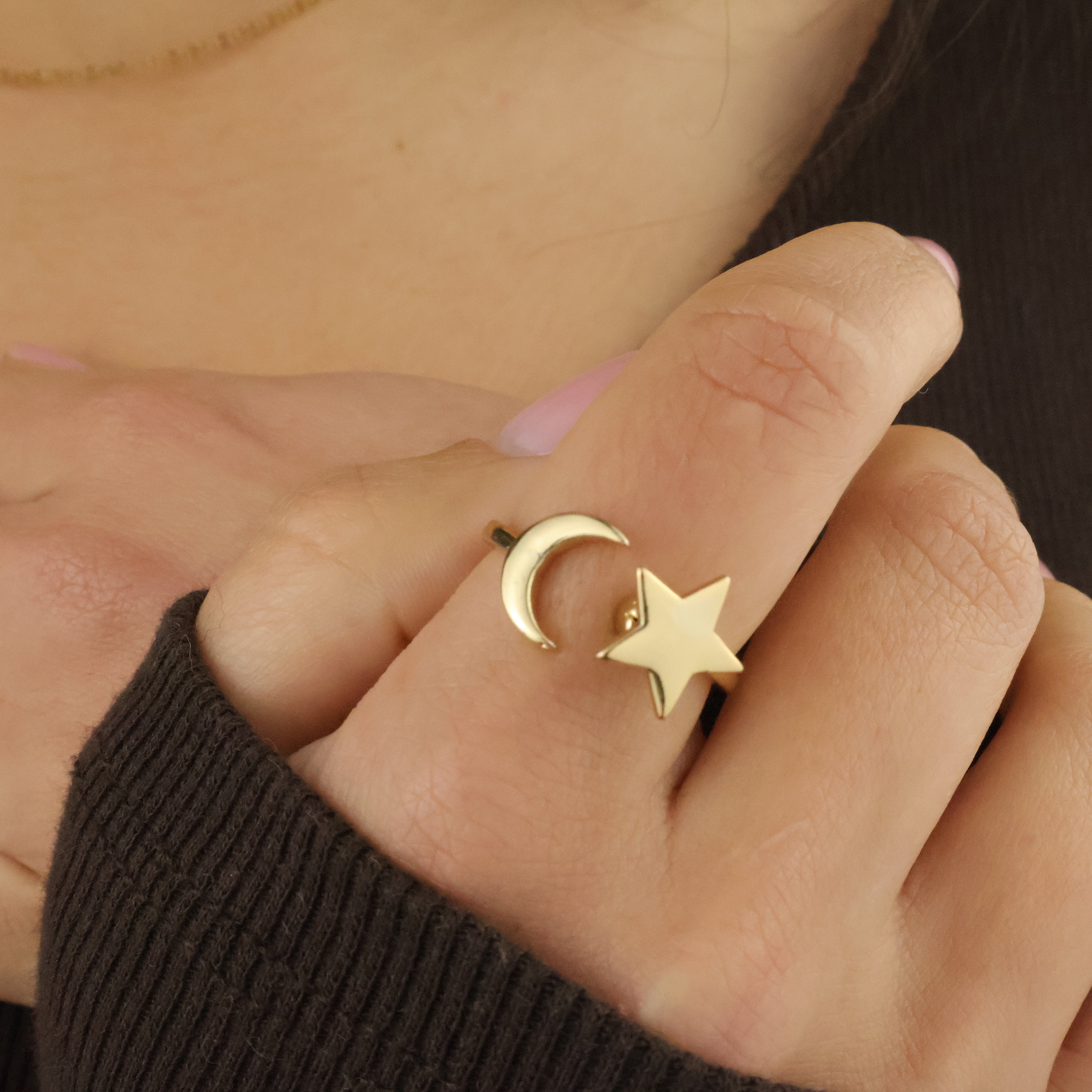 Moon & Star Anxiety Ring